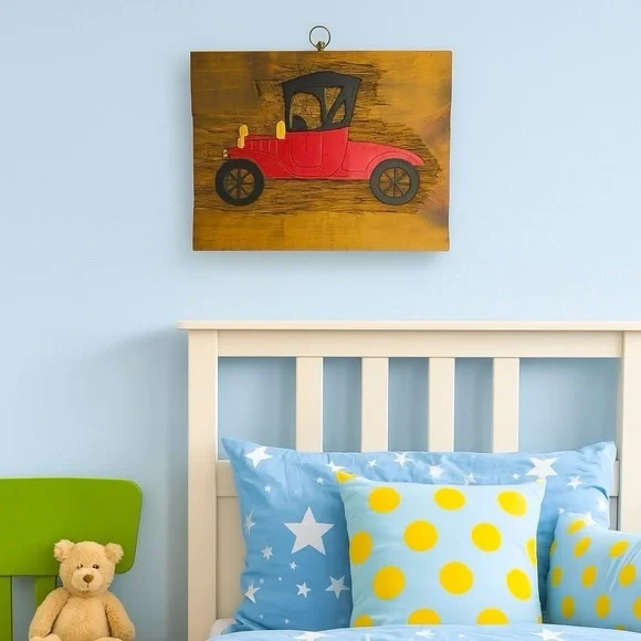 Vintage Red Car Wall
Art - Hand Carved
Rustic Wood Plaque - Antique Auto Decor - Picture 2 of 7